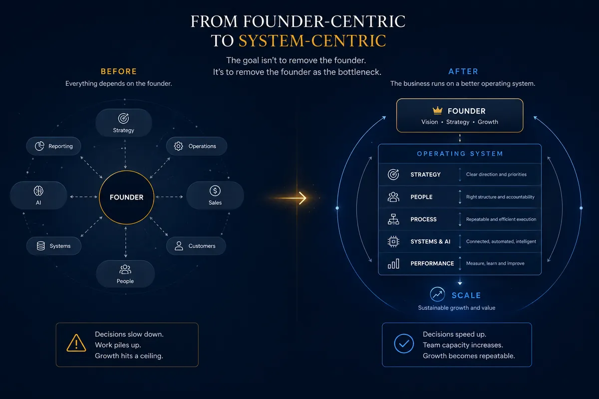 ORQENA transformation from founder-centric to system-centric operating model